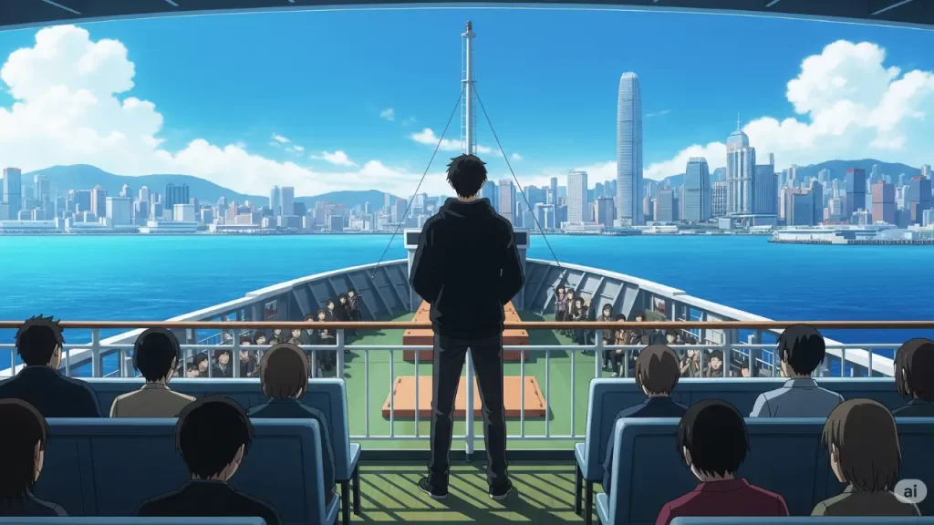 [イメージ画像：フェリーの甲板に立つベンヤミンの後ろ姿]